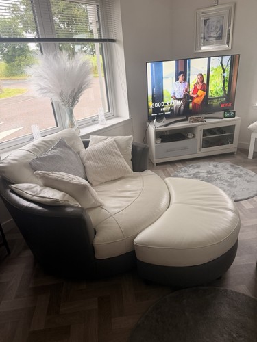 Cream grey leather corner - leather,