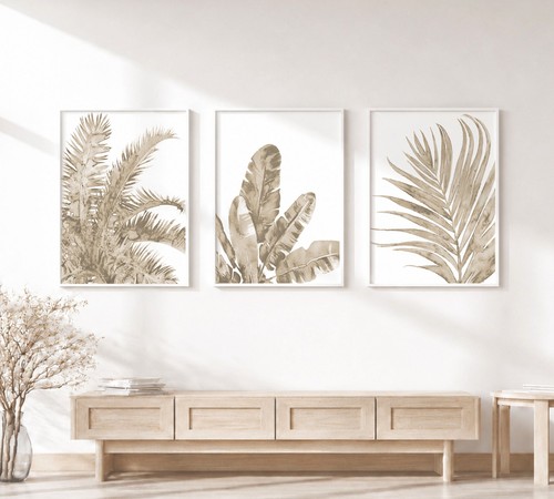 Neutral tropical leaf wall art - neutral,