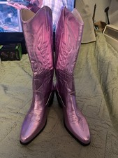 Ladies Metallic Pink/purple Cowboy Boots Size 7 Pull On Block Heel