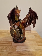 Red Dragon with Shield and Scull Collectible Figurine Statue