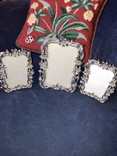 3 X Vintage Sixtrees Silver Metal Rose Plant Floral Pattern Photo Frames