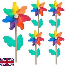 5 Pcs Windmills For Garden,Height 29cm Colorful Wooden Pole Garden Windmill