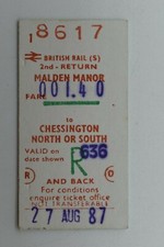 Railway Ticket Malden Manor to Chessington North or South 2nd class BR #8617