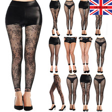 New Womens Patterned Footless Tights Black Fishnet Floral Lace Fashion UK 6-16