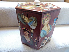 Wooden Hexagaon Lidded Box with Victorian Decoupage Scraps