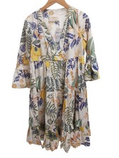 LA DOUBLJ Ladies S-M Designer Floral V-Neck Fit & Flare Summer Dress Pre-Loved 