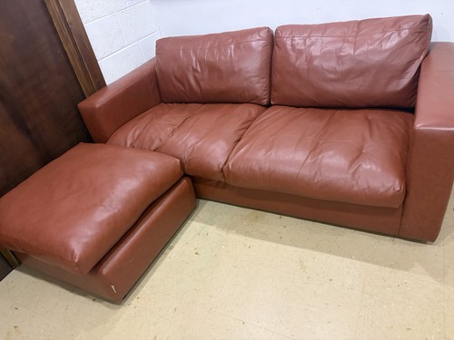 Brown leather chaise - brown,