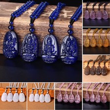 Natural Crystal Stone Buddha Amulet Pendant Necklace For Women Men Lucky Jewelry