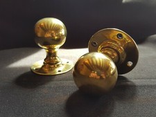 Pair of Reclaimed Antique Brass Edwardian Door Knobs Handles Furniture (EH152)
