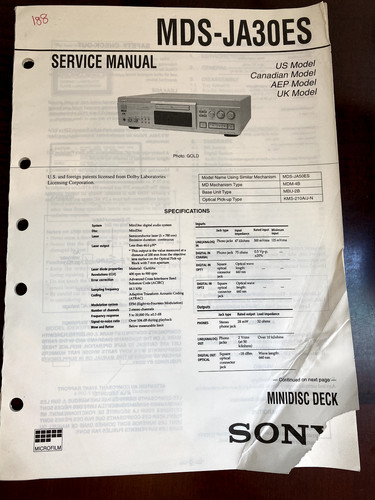 Sony mds ja30es - mds-ja30es, mdsja30es