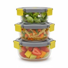 Set of 3 Airtight Borosilicate Glass Food Storage Containers -3 Colors Available