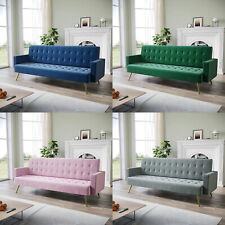 Multicolor Luxury Velvet Sofa Bed 3 Seater Nonwoven Contrast Gold Metal Legs