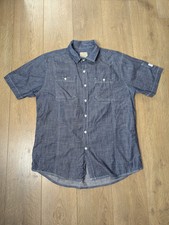 Y2K Marc Ecko Button Up Shirt Grey Short Sleeve Size L White Stitch