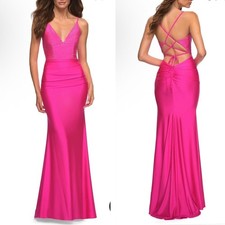 La Femme Women Neon Pink Long Prom Evening Dress Size 2