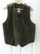 Real Suede Leather Waistcoat Dark Green Khaki Size Medium/Large (21" pit to pit)