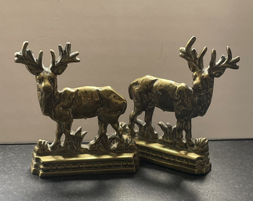 Vintage pair brass stags door - brass,