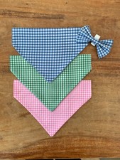 Gingham Check Dog Bandanas, Bow Ties & Flowers - Slide on Collar