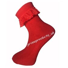 3 X Pair Girls Cotton Frilly Lace Top Ankle Socks in Red Purple Black Grey White