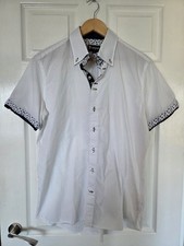7CAMICIE Men’s White Short Sleeved Shirt with Smart contrasting Trim,  Size XL