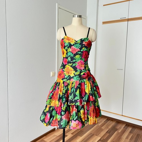 1980s floral taffeta cocktail - 1980s,