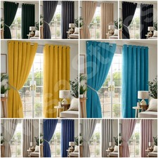 CHENILLE TRIPLE WOVEN THERMAL BLACKOUT CURTAINS EYELET RING TOP PLAIN READY MADE