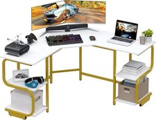 Ulifance L Shape Desk 155 * 110cm with Shelves Reversible Round Corner Computer