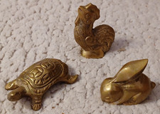 3 x Small Brass  chicken Cockerel tortoise rabbit bunny Ornament Paperweight