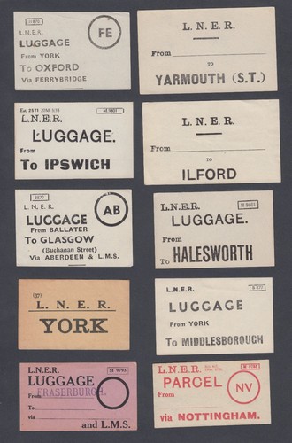 Ten old luggage labels - ten,