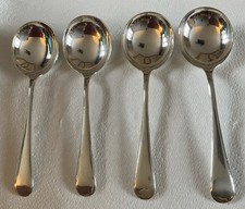 Vintage 4 X Silver Plate EPNS Old English Patt 17cm Soup Spoons Cutlery