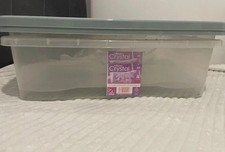 32L Underbed Storage Box – Clear Plastic with Sage Green Lid – Stackable, Strong