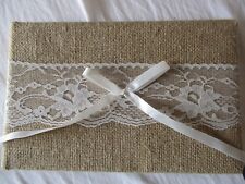 Traditional Style Wedding Guest Book 25cm x 16cm Hessian with Lace and Ribbon