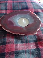 Pink Agate Slice Quartz Rock Tealight Candle Holder