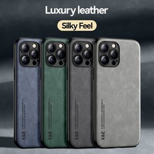 For iPhone 17 16 15 14 13 Pro Max ShockProof Magnetic Leather Black Case Cover
