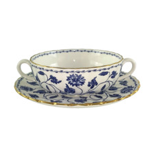 Spode Blue Colonel Coupe Soup Bowl with Handles and Saucer  Blue & White Y6235
