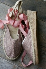 New Cath Kidston pink glitter ankle tie sandals espadrilles shoes size 4 eu 37