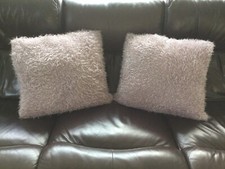 Pair of NEXT Large Lilac Fluffy Knitted Cushions 