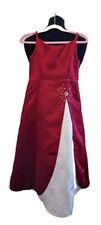 Set Of 3 Bridesmaid Dresses In Red Satin & Diamante Detail With Cream At Front.