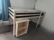 Children's Mid-Sleeper Bed Frame With Desk - Beige/White Single Wood