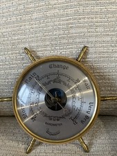 Small Baymaster Barometer. Ships Wheel Style      Metal Trim. Seems To Work