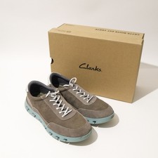 CLARKS Nature X Trainers Size 8.5 G Grey Nubuck Suede Boxed Lace Up