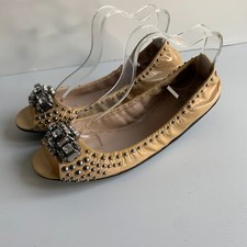 Miu Miu patent leather flats ballet shoes EU 40 UK 7 VGC studded jewels beige