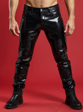 Honour Male PVC Straight Cut Jeans in Classic Black