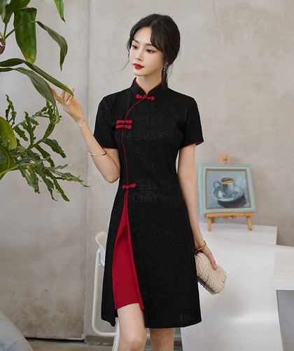 Elegant black jacquard qipao - elegant,