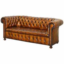 RARE CIRCA 1900 HAND DYED FULLY RESTORED WHISKY BROWN LEATHER CHESTERFIELD SOFA