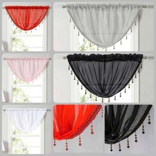 Plain Beaded Voile Swags Net Curtains Voile Swag Valance Pelmet With Pearl Beads
