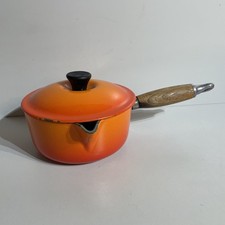 Vintage Le Creuset Volcanic Orange Saucepan 16cm Cast Iron with Lid