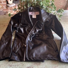 Kid's Grease T-Birds Black Leather Style Jacket Costume Zipper Size S  6-7  EUC