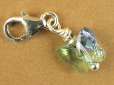 Butterfly crystal clip-on charm. Swarovski elements. Green/blue. Silver 925.