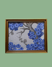 Osborne & Little 'Japonerie' | Sapphire Ivory Stone Linen Floral Framed Print