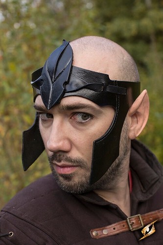 Black leather warrior helmet - black,